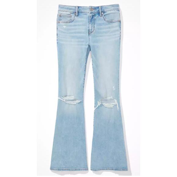 American Eagle Lowrise Flare Jean 20 Next Level Stretch Denim Distressed NEW - Picture 4 of 12